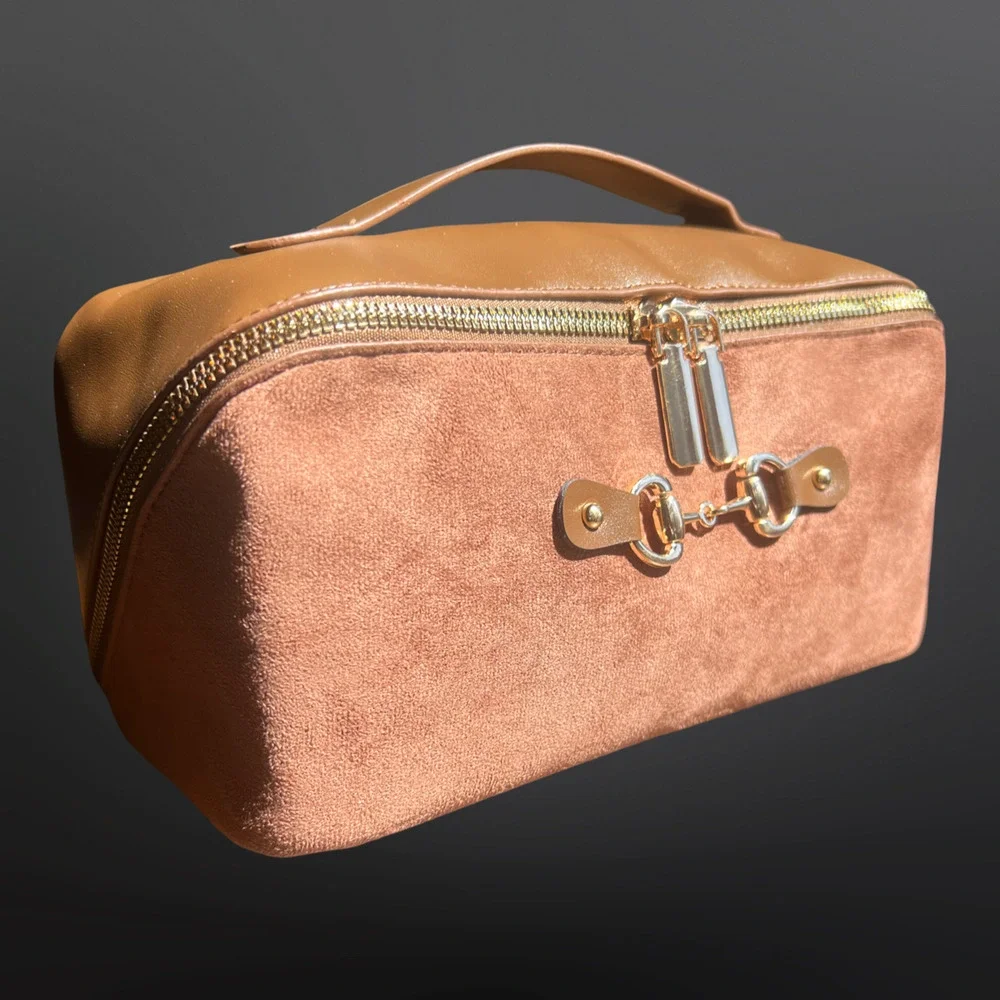 Equestrian Horse Bit Cosmetic & Toiletry Bag | Blush Vegan Suede & Vegan Leather
